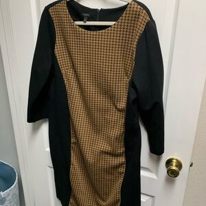 Talbots Black and Brown Houndstooth Long Sleeve Dress